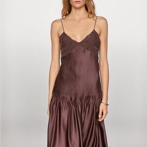 Massimo Dutti Brown Spaghetti Strap Dress